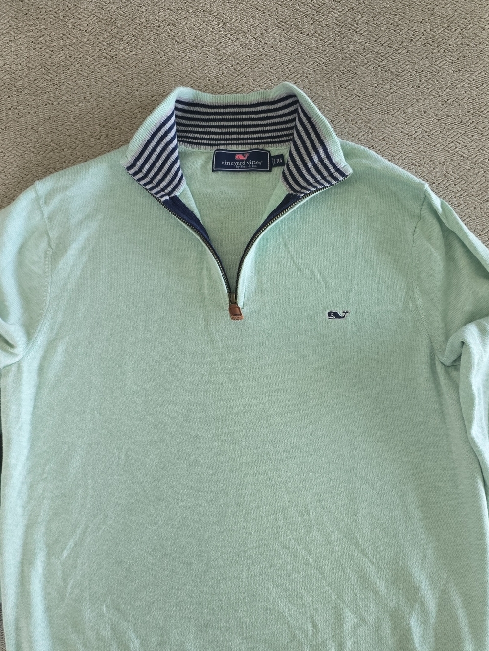 Vineyard Vines Heather Mint Green 1/4 Zip Pullover Sweater - Size XS - Picture 4 of 12